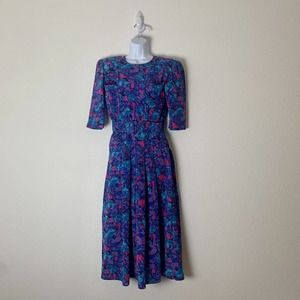 Vintage OOPS CALIFORNIA Womens Dress Size 3 Floral Tropical Midi Belted